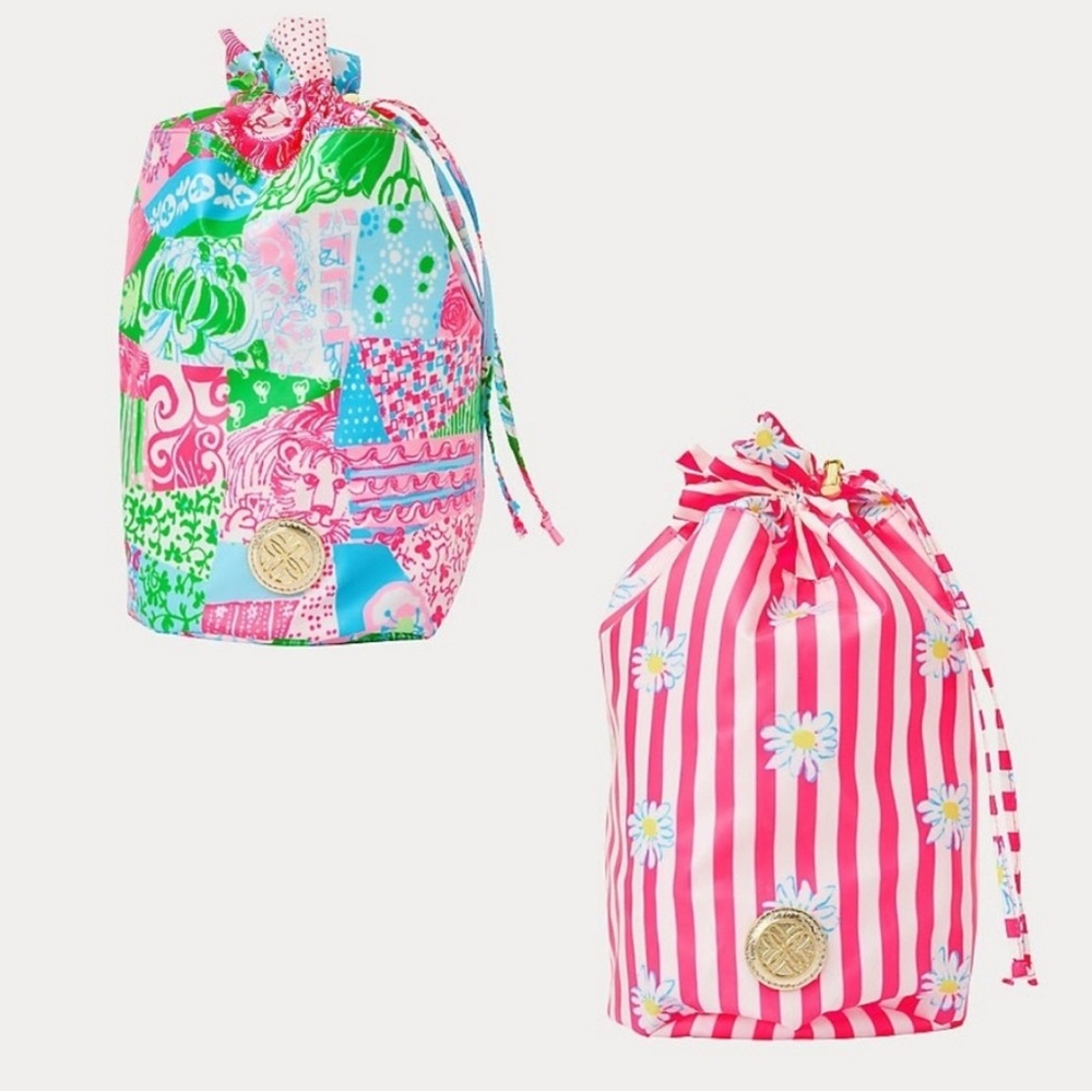 NWT Lilly Pulitzer Pool Pouch Set - Crazy Quilt Daisy Stripe